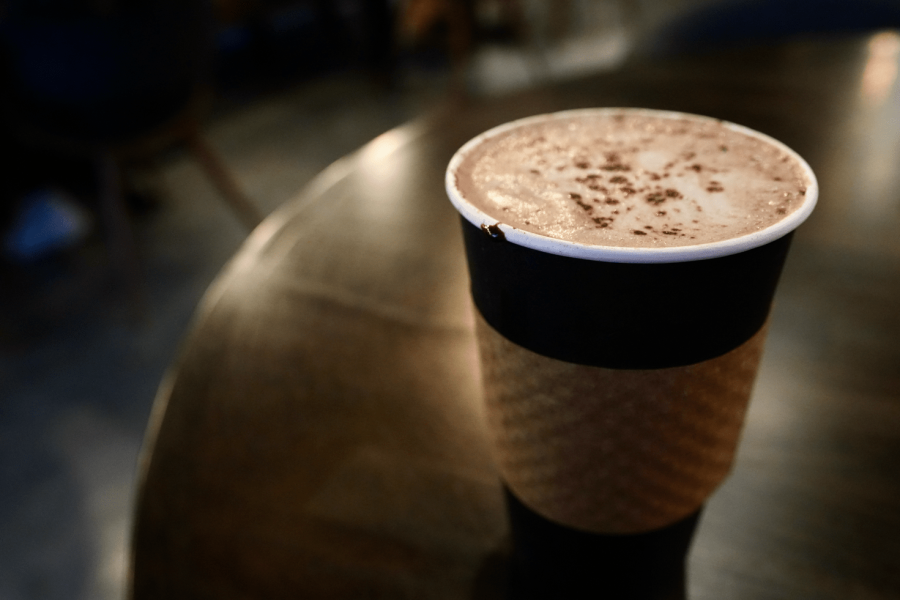 Hot chocolate cup on a table