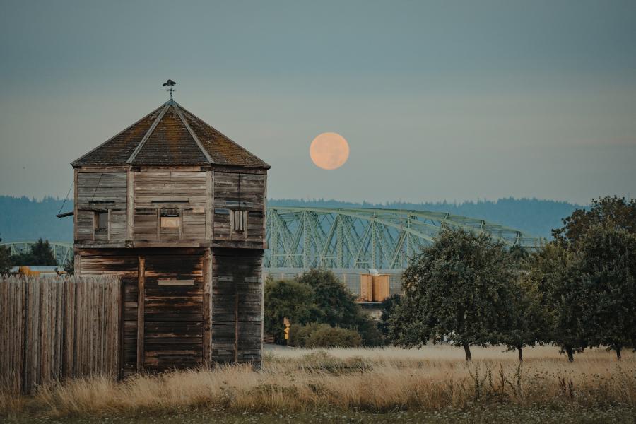 Fort Vancouver with full moon in background