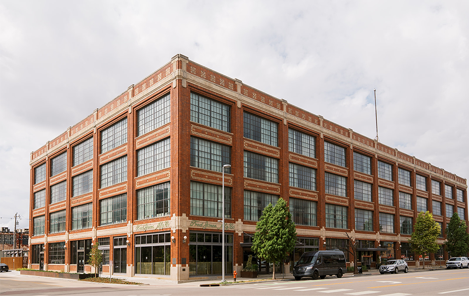 Exterior shot of historic motor assembly plant that is now the Fordson Hotel