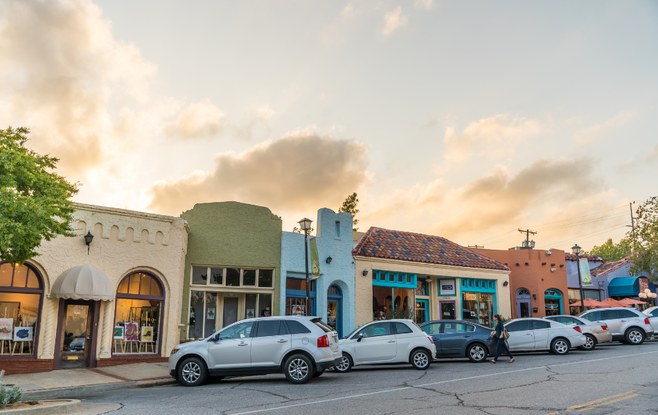 Paseo District in front of the setting sun