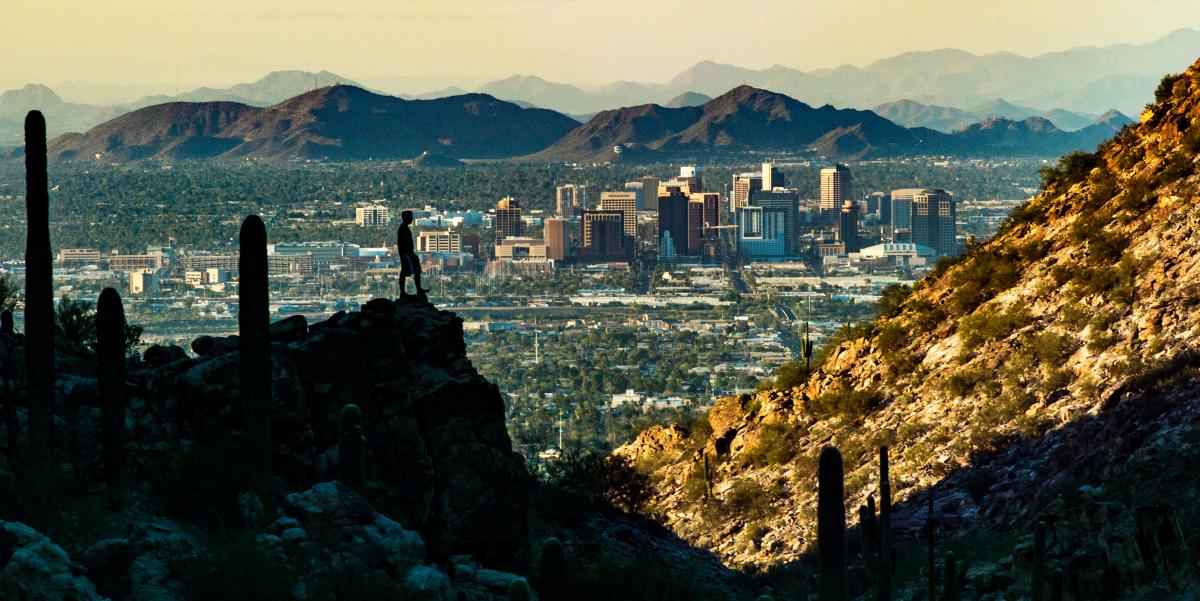 Hiker Overlooking Phoenix Skyline