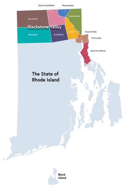 Blackstone Valley Map Ten Cities and Towns