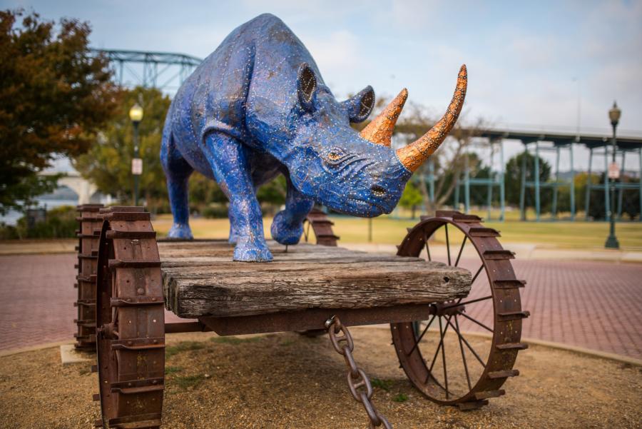 Blue Boy Rhino Statue in Coolidge Park