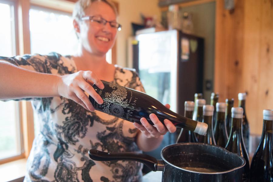 Preparing for a wine tasting at Inspire Moore Winery
