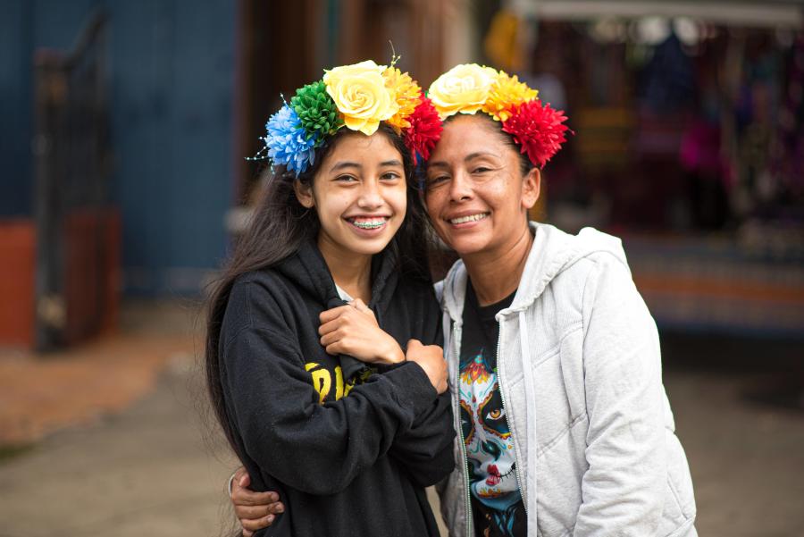 Mom and daughter at Dia de los Muertos Festival in Oakland California