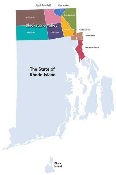 Blackstone Valley Map Ten Cities and Towns