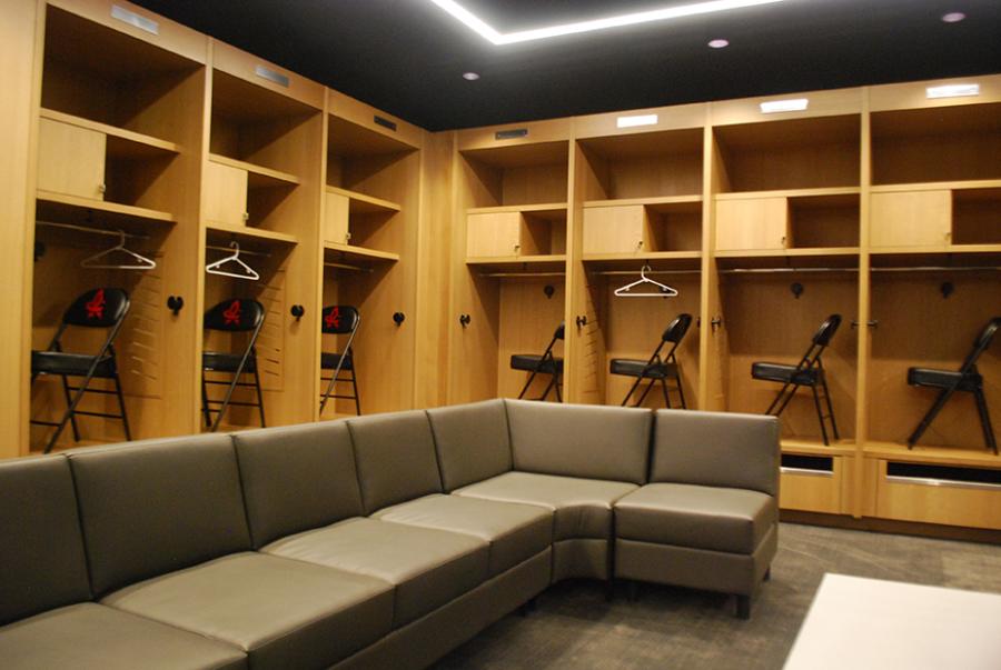 A peek inside the player's locker rooms at Toyota Field in Huntsville, AL.