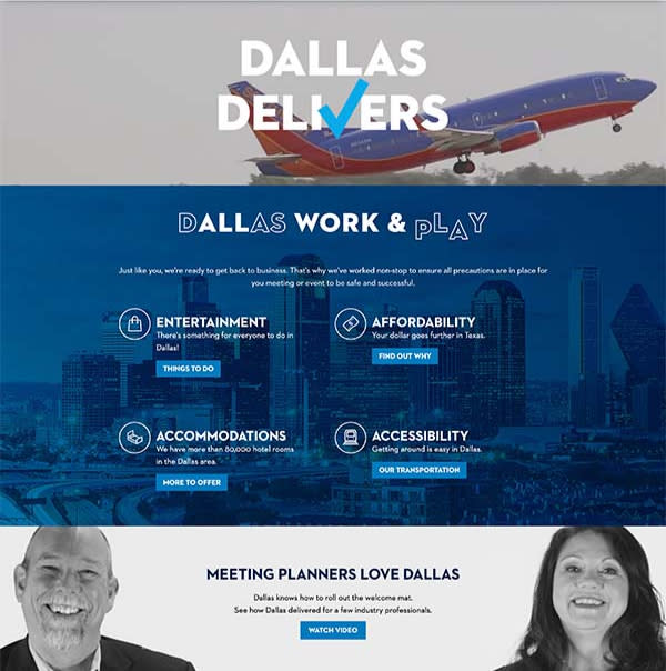 A screenshot of Visit Dallas' meetings website.