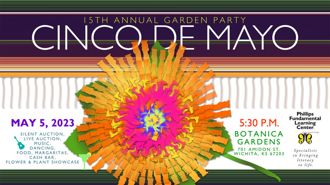 An image gives the details of the 15th annual garden party on Cinco de Mayo at Botanica