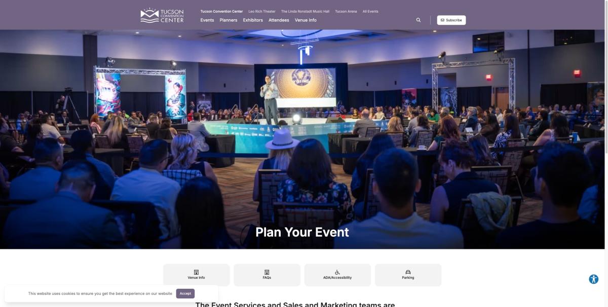 The event planning page on the Tucson Convention Center website.