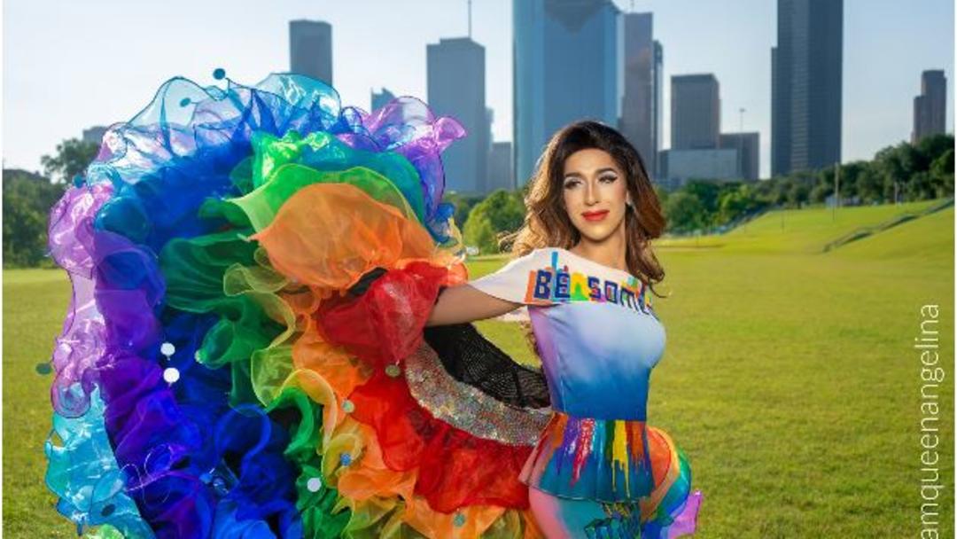 Angelina DM Trailz with the Houston skyline