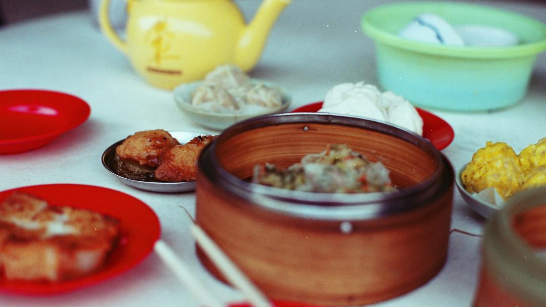 Table set up with Dim Sum in a Houston restaurant in the Chinatown district