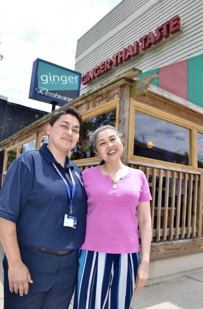 Officer Hoonsan with owner of Ginger Thai in Carytown