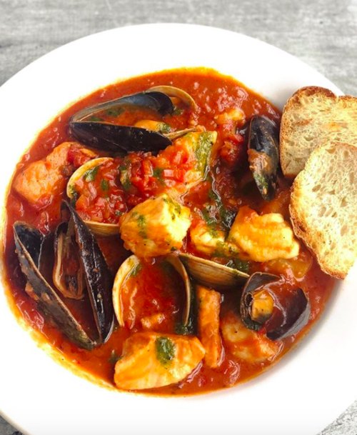 A bowl of seafood fra diavolo from Blue Point Grill