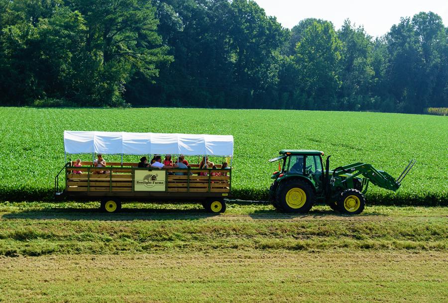 Enjoy the tractor-pulled hayride at Sonlight Farms in Kenly, NC.
