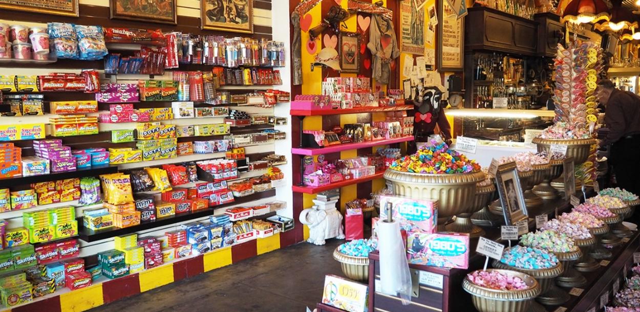 Wall of candy at Big Top Candy Shop on SoCo
