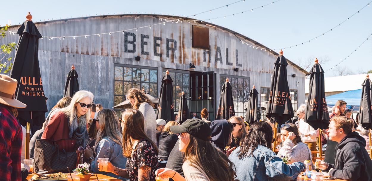 Outdoor patio at Central Machine Works Brewery in Austin Texas