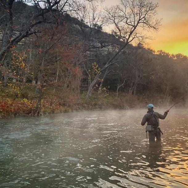 Man Fly Fishing on the Gorgeous Guadalupe River in New Braunfels, Texas