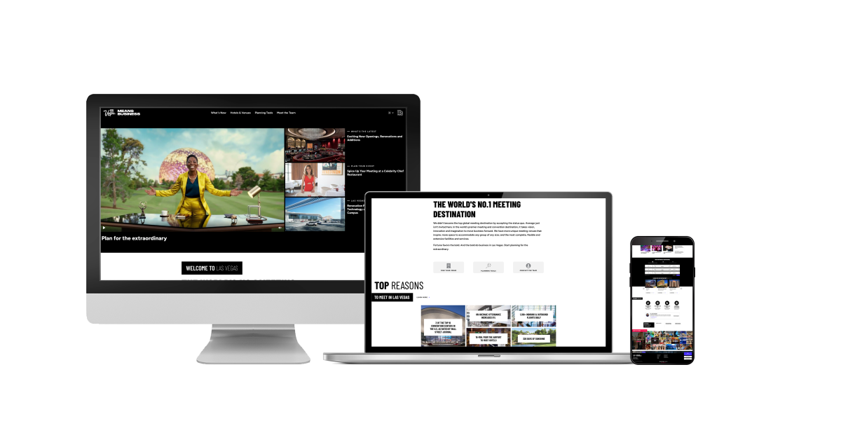 Las Vegas Convention and Visitors Authority: Vegas Means Business Website on Desktop, Laptop, and Mobile - July 2024 | Simpleview Inc