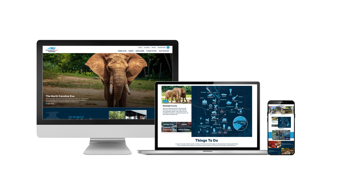 Randolph County Tourism Development Authority: The Heart of North Carolina Website on Desktop, Laptop, and Mobile - July 2024 | Simpleview Inc