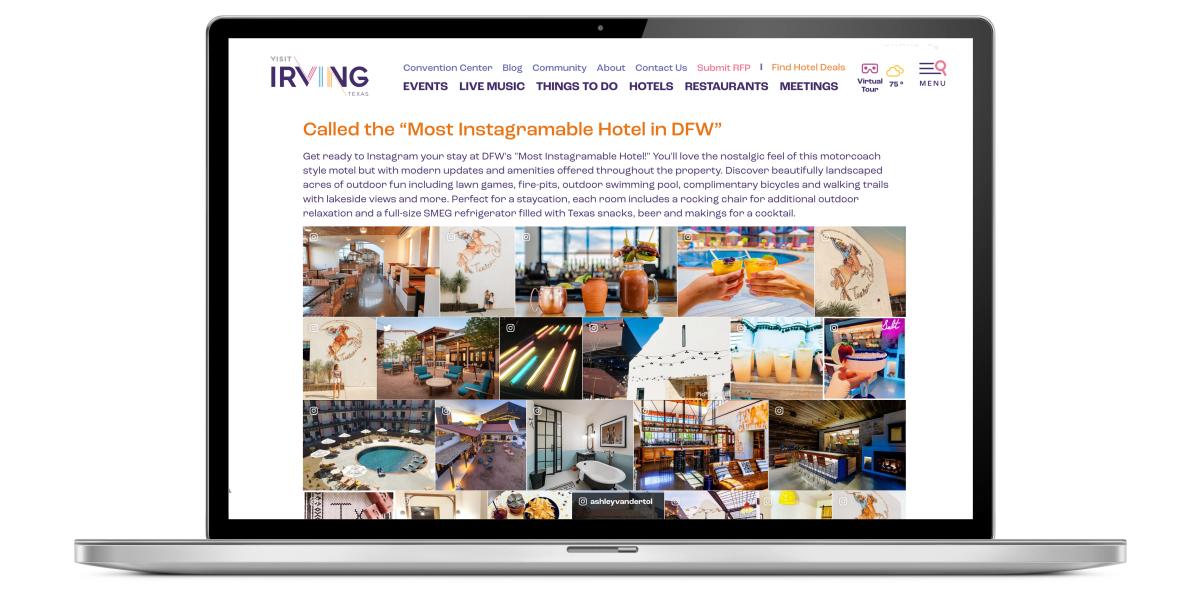 A collage of hotel photos mocked up on Visit Irving's Staycation campaign web page.