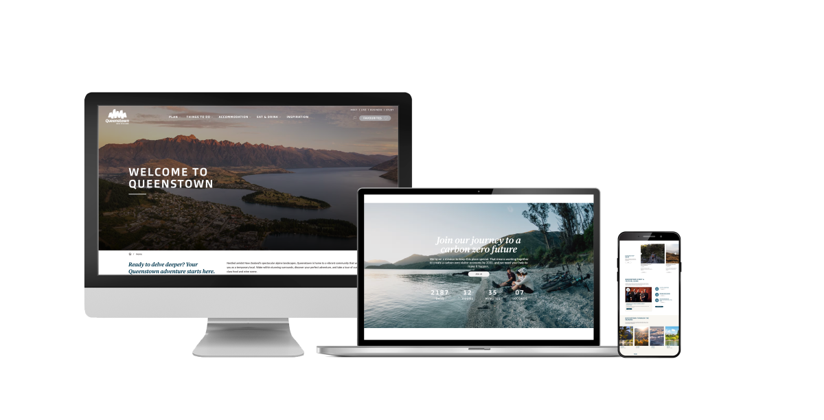 The Destination Queenstown website displayed on desktop, laptop and mobile.