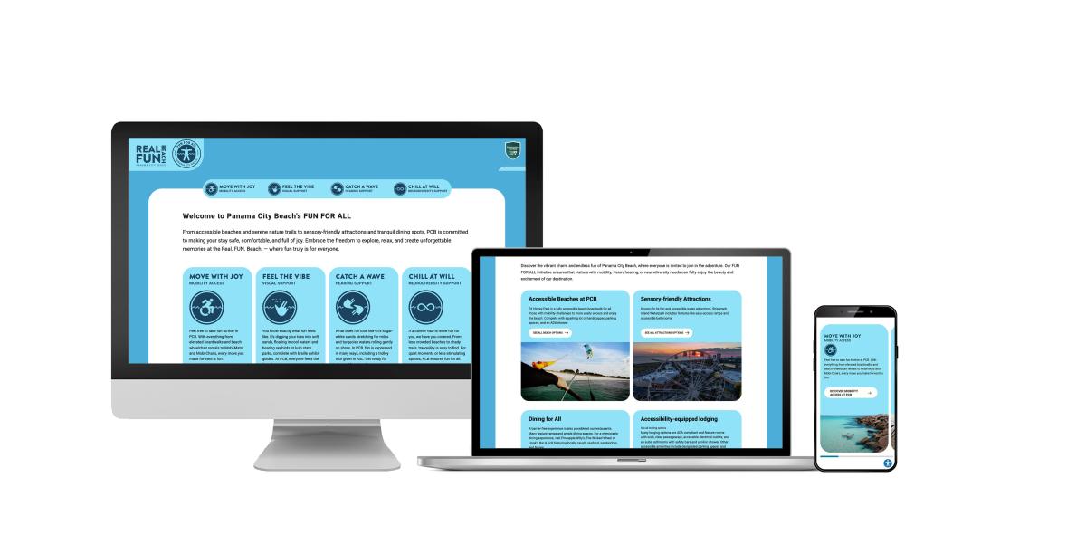 Panama City's Real Beach Fun campaign page displayed on desktop, laptop and mobile.
