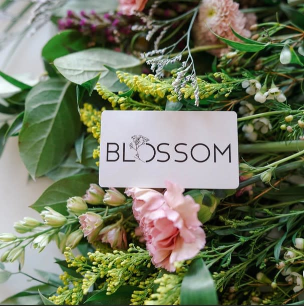 Flower bouquet and gift card from Blossom Flower Bar