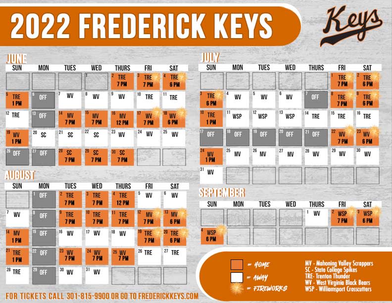 2022 Frederick Keys Baseball Game Schedule 