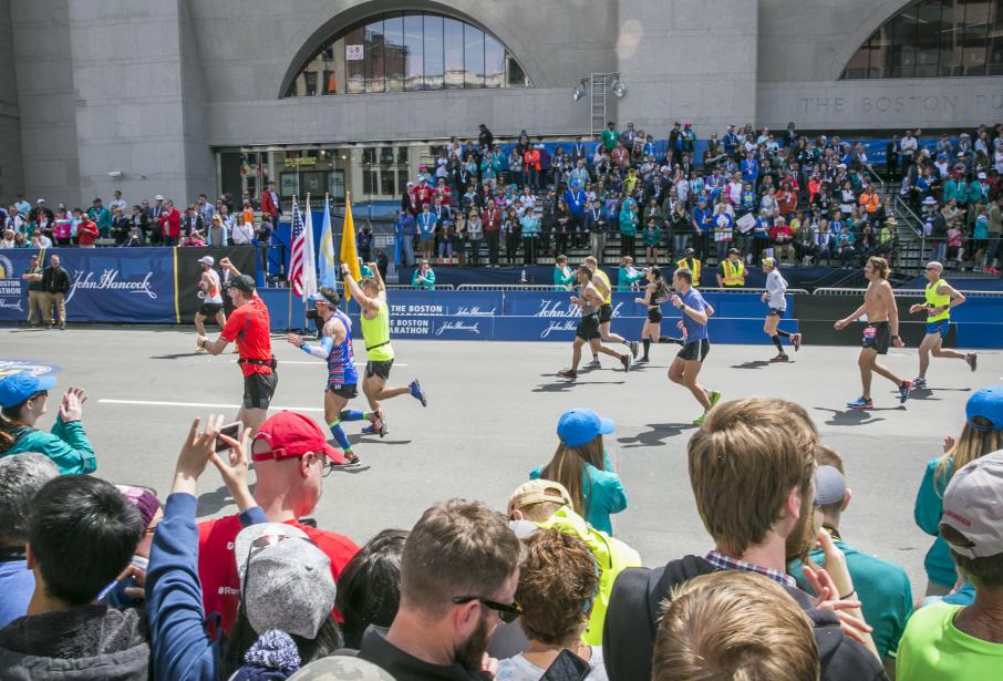 Marathon Runners At Boston Public Library In Boston, MA