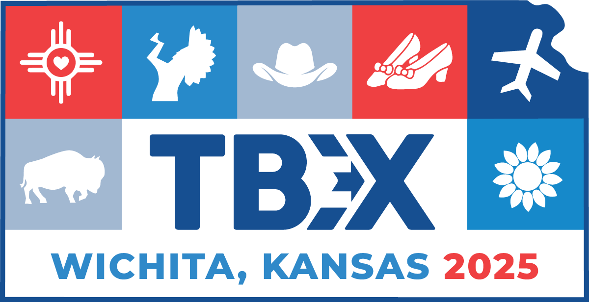 The logo for TBEX conference features kansas and Wichita themed clip art