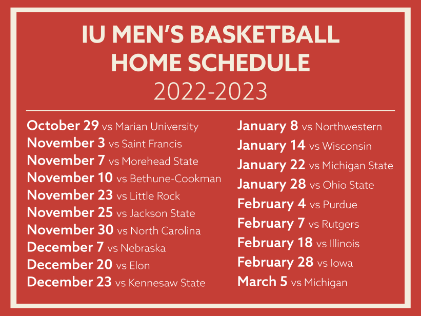 2022-2023 IU Men's Basketball Home Schedule