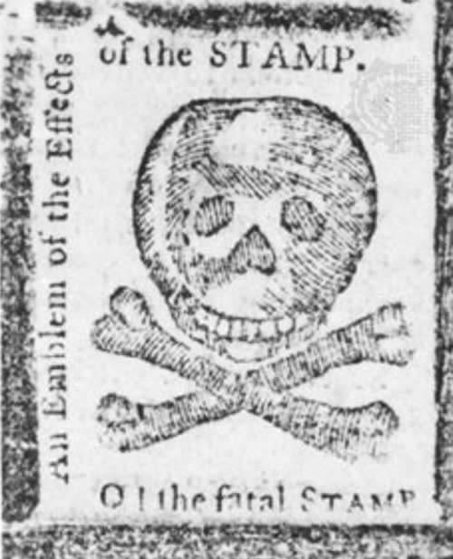 A political cartoon opposing the Stamp Act of 1765