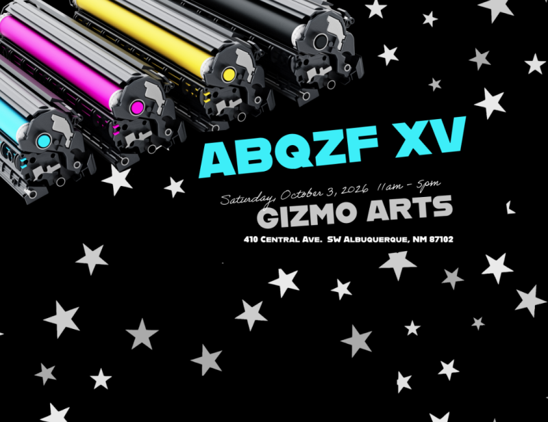 A graphic advertising the ABQ Zine Fest for 2026.