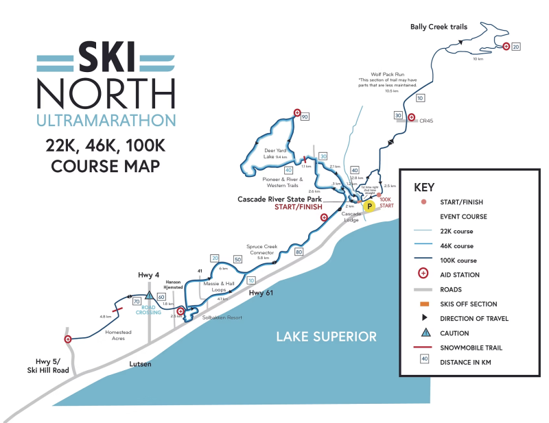 Map of the Ski North Ultra Course 2025
