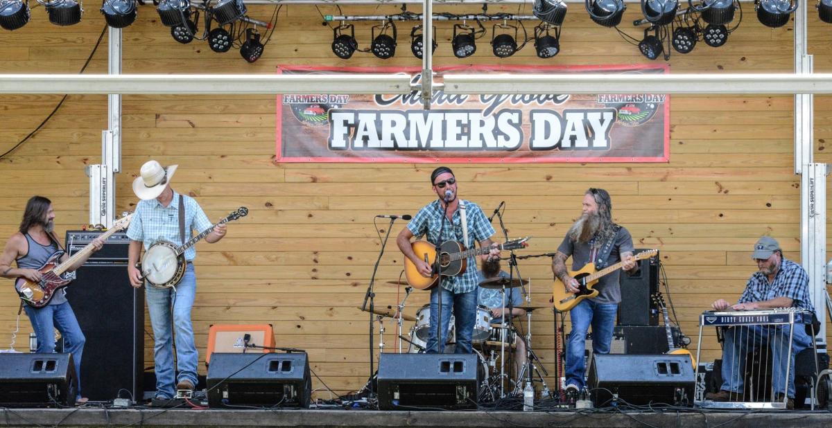 Band playing on stage at China Grove's Farmers Day Festival