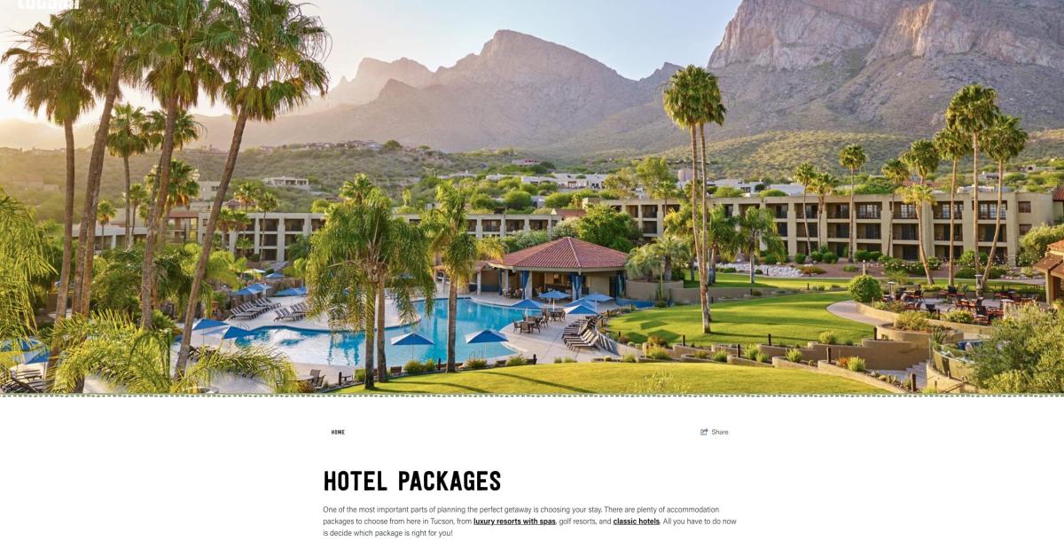 A screenshot of Visit Tucson's hotel packages page on its website.