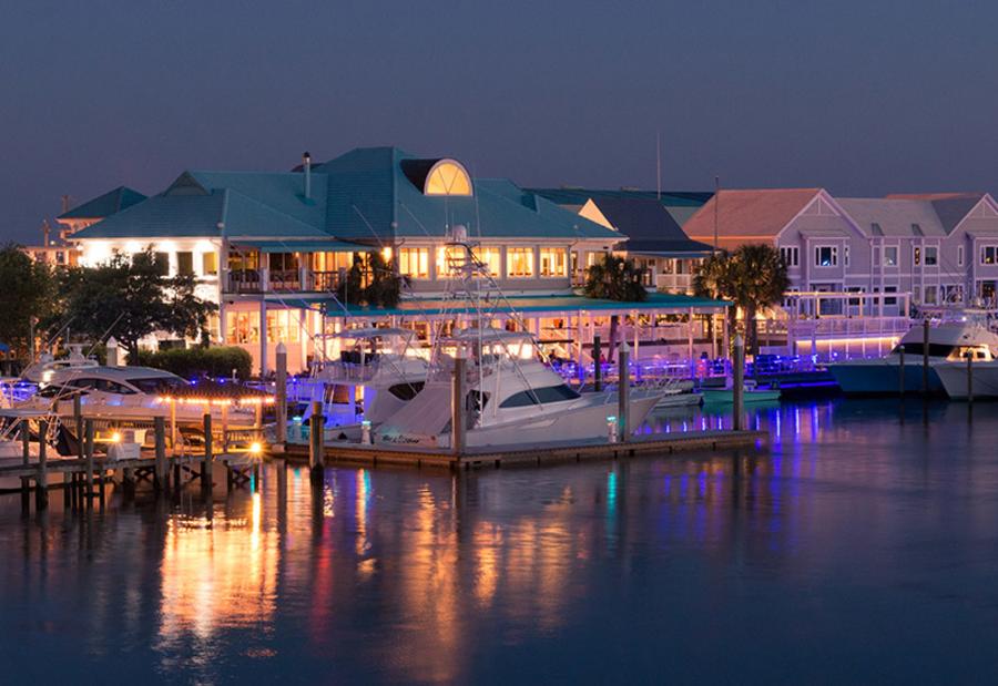 Bluewater Grill marina at night