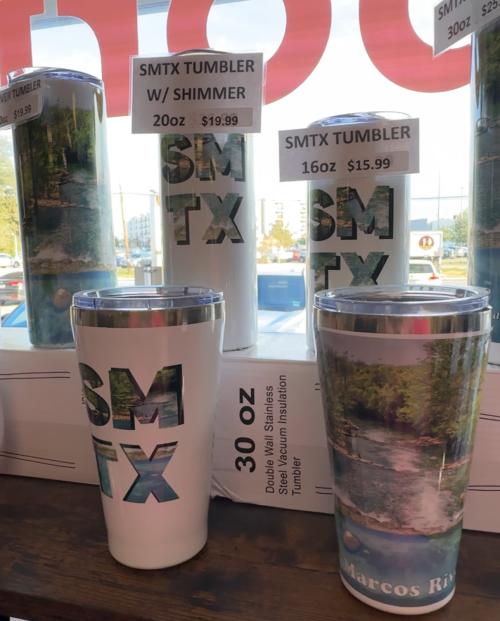San Marcos designed tumblers for sale at Pak Mail in San Marcos, Texas