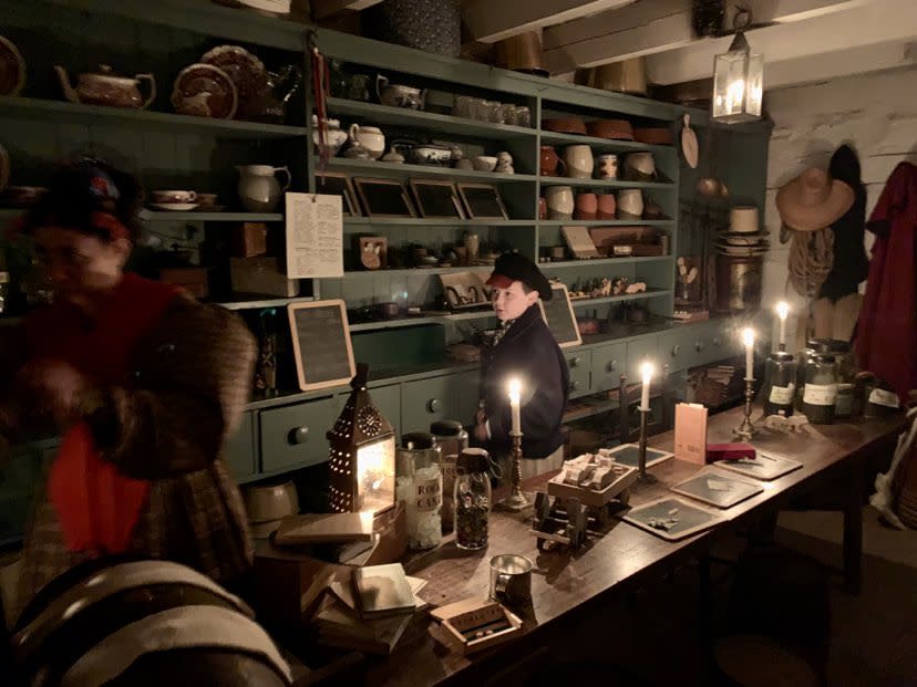 Conner Prairie Merry Prairie Holiday store by candlelight