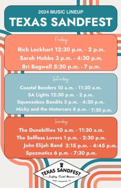 Schedule of music events over the Texas SandFest weekend