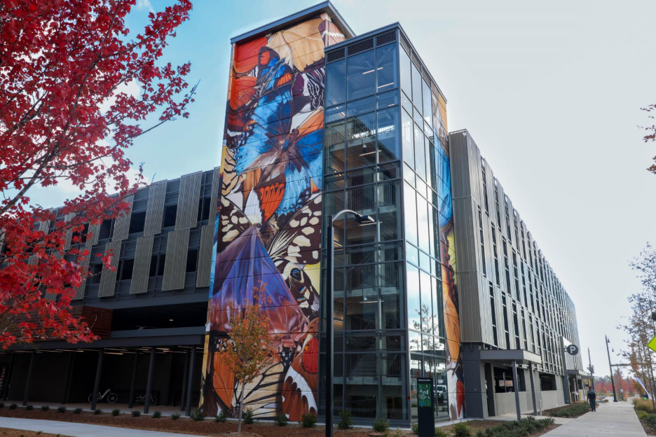 The Butterfly Ballet, 2025, Parking Deck F, Walmart Home Office, Bentonville, AR — Mantra (Youri Cansell)