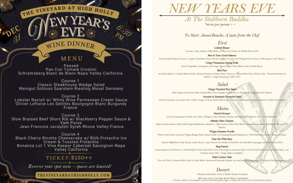NYE Dinner 2025 Menus