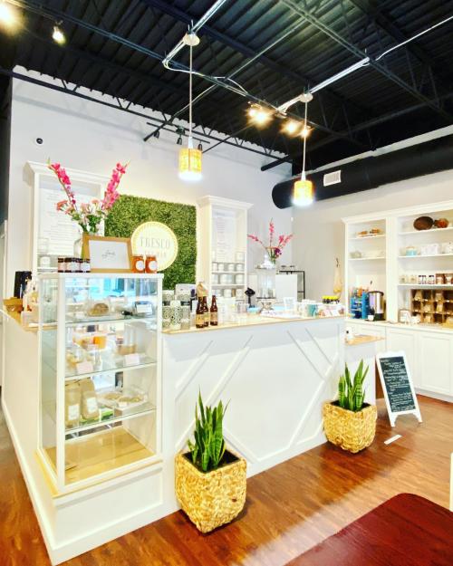 Beautiful front counter and display case at the Fresco Tea Bar.