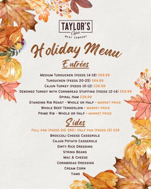 Taylor Meat Co Holiday Menu