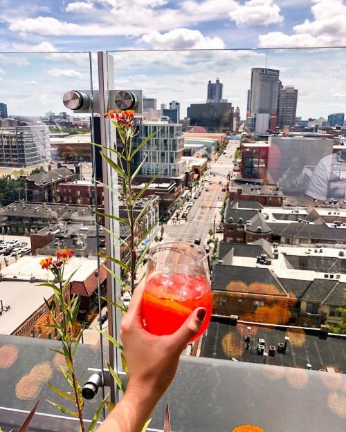 A view of downtown Columbus from Lincoln Social Rooftop