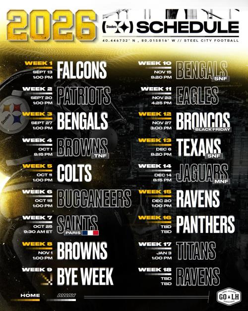 2026 Schedule Release Pittsburgh Steelers