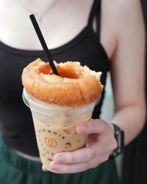 Iced coffee and donut at BlendIn Coffee Club