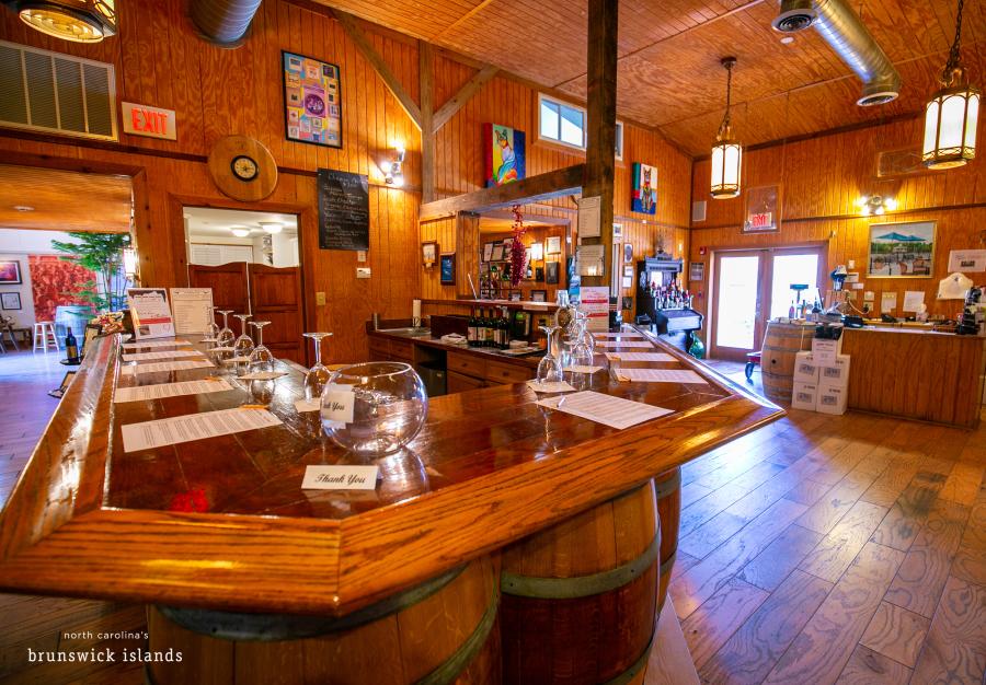 wine room with glasses on the bar