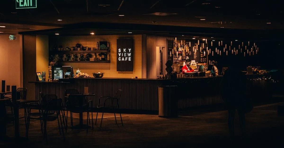 The dim lit bar at Walker's Jazz lounge